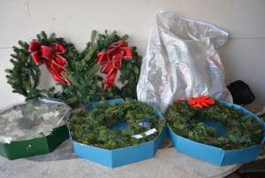 lot 142 image: Generous Amount of Christmas Wreathes, and Santa Hat and Beard