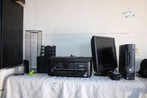 lot 116 image: Office Lot Dell Computer and Monitor, Epson Printer Stylus NX625, CD Rack, Bookends