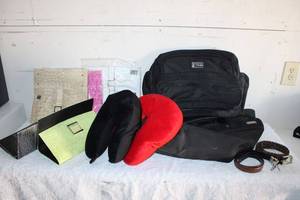 lot 117 image: Travel Lot 2 Leather Belts, Miche PurseBag Shells, 2 Neck Pillows, TravelPro Carry-On Bag