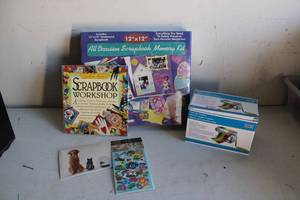 lot 158 image: Scrapbook Memory Kit, Scrapbook Workshop Book, Amaco Craft Clay Machine, and Stickers