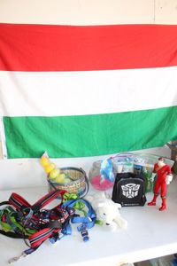 lot 162 image: Misc. Lot Large Dog Leashes, Fish Bowl, Easter Basket, Tansformers Lunch Bag, Suntan Lotion, Aloe Gel, and More