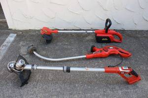 lot 191 image: 3 Black & Decker Weed Trimmers, 2 cordless one with battery no chargers, unsure of condition please preview