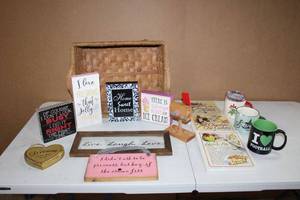 lot 212 image: Home Decor Basket, Wooden Wall Plaques, Set of Recipe Plaques, see pictures