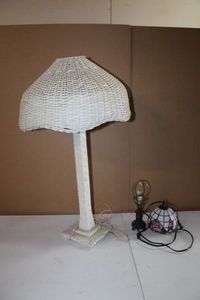 lot 220 image: White Wicker Table Lamp and Small Tiffany Style Lamp (needs attachment Piece)