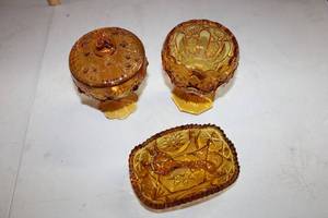 lot 221 image: Amber Cut Glass Dishes Compotes and Bowl with Spoon
