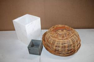lot 224 image: Marble WasteBasket, Covered Bread Basket and Votive Holder, see pictures