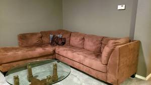 lot 1 image: L Shaped Sofa used to stage homes.  Chocolate Brown Microfiber.