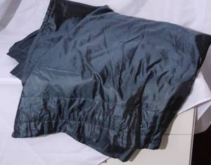 lot 14 image: Heavy Blackout Blue Silk Drapes   Approx 96 inches  1 PAIR
