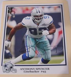 lot 55 image: Dallas Cowboy Anthony Spencer Autographed Photo