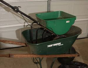 lot 374 image: Wheel Barrow and Fertilizer Spreader