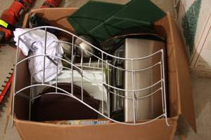 lot 378 image: Misc Box  Wine holder,Plates, Toaster Oven  Cupcake Carrier and more