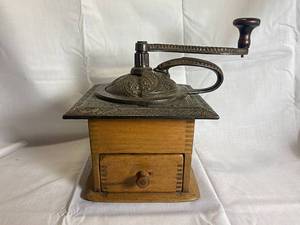 lot 2 image: Vintage Wooden Coffee Grinder (gears are missing)