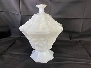 lot 11 image: Anchor Hocking Milk Glass Candy Dish with Lid