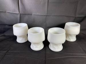lot 30 image: Mid Century Hazel Atlas Georgian Milk Glass 8 oz Tumblers 4 tall Set