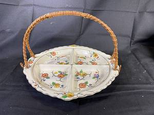 lot 40 image: Decorative Dish with Handle made in Japan, Dresden Flower Creamerand Plate made in Germany,