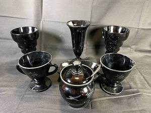 lot 45 image: Black Amethyst Coffee Set, Black Emethyst Etched Bud Vase