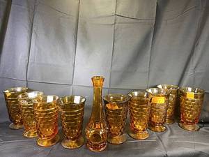 lot 46 image: Amber Gold American Whitehall Footed Iced Tea Goblet (8), Amber Bud Vase