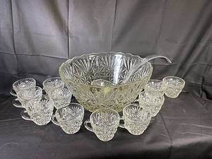 lot 61 image: Glass Punch Bowl Set with Set of 10 Glass cup, and plastic ladle