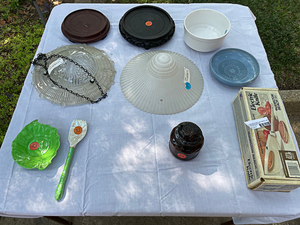 lot 64 image: Assorted Household Items, including electric knife, bowls, and ceiling lights