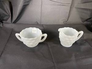 lot 82 image: Fostoria Milk Glass Cream & Sugar Set