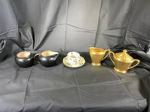 lot 83 image: V&B Luxembourg sugar & Creamer Made in Luxembourg, Pickard Sugar Rose & Daisy Gold Gilt Finish, Old Leeds Spray- Royal Doulton Cup & Saucer