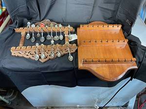lot 84 image: Carved Souvenir Spoon Rack, Silver Spoons