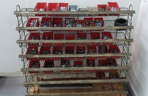 lot 7 image: Metal Wire Shelf with Contents - Contents Include 39 Bins of Miscellaneous Hardware