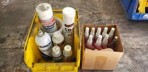 lot 125 image: Box of LocTite and Bin of Degreasers and Lubricants