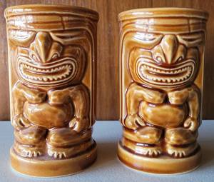 lot 8 image: LOT OF 2 VINTAGE CERAMIC ORCHIDS OF HAWAII R91 JAPAN TIKI MUGS AS SHOWN. APPROX. 5 HIGH EACH. (SOLD 2X THE MONEY)