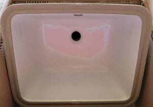 lot 15 image: LUXE BATH WORKS 17 WHITE VC RECTANGULAR UNDER COUNTER BASIN MODEL #BLXS-LA72N IN BOX AS SHOWN.
