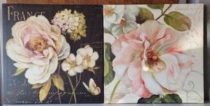lot 20 image: LOT OF 2 CANVAS-STYLE LES JARDINS II AND MARCHE DE FLEURS ON BLACK WALL FRAMES AS SHOWN. EACH APPROX. 20 W x 20 H. (SOLD 2X THE MONEY)