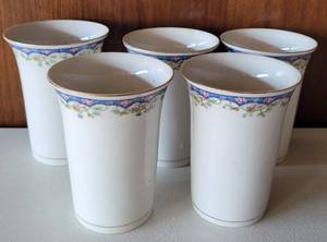 lot 21 image: LOT OF 5 VINTAGE MADE IN SLOVAKIA CERAMIC CUPSVASES IN STYLE, COLOR, AND CONDITION SHOWN.