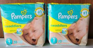 lot 24 image: LOT OF 2 PACKS OF PAMPERS SWADDLERS DIAPERS. (SOLD 2X THE MONEY)