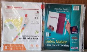 lot 29 image: AVERY AND OFFICE DEPOT POCKET DIVIDERS IN UNOPENED PACKAGES AS SHOWN.