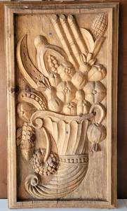 lot 35 image: LARGE CARVED WOOD WALL ARTDECOR. MADE IN MEXICO.
