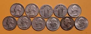 lot 60 image: LOT OF 11 PRE-1965 SILVER QUARTERS AS SHOWN. (SOLD 11X THE MONEY)