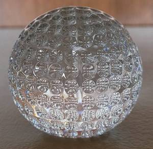 lot 102 image: WATERFORD CRYSTAL GOLF BALL PAPERWEIGHT 2.5W ETCHED WITH WATERFORD MARK ON BOTTOM AS SHOWN.