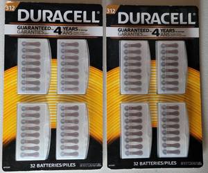 lot 130 image: LOT OF 2 UNOPENED PACKS OF DURACELL 312 HEARING AID BATTERIES AS SHOWN. EACH PACK HAS 32 BATTERIES. (SOLD 2x THE MONEY)