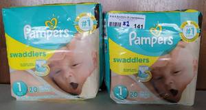lot 141 image: LOT OF 2 NEW, UNOPENED PAMPERS SWADDLERS DIAPERS AS SHOWN. (SOLD 2X THE MONEY)