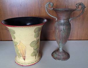 lot 158 image: LOT OF 2 METAL VASES IN STYLES SHOWN.