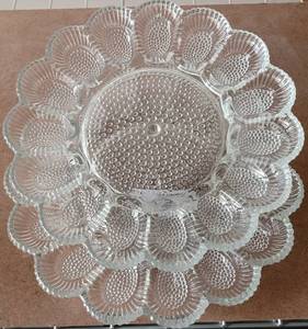 lot 180 image: LOT OF 2 VINTAGE INDIANA GLASS HOBNAIL DEVILED EGGS PLATTERS AS SHOWN. (SOLD 2X THE  MONEY)