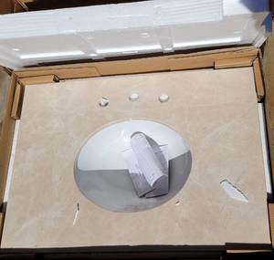 lot 185 image: POLISH CREMA MARFIL VANITY TOP RECTANGULAR SINK 31998 IN BOX AS SHOWN. APPROX. 31 X 22.