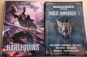 lot 212 image: WARHAMMER 40,000 HARLEQUINS AND INDEX IMPERIUM 1 BOOKS AS SHOWN.