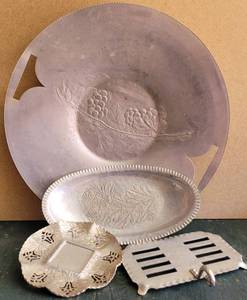 lot 214 image: VINTAGE FORGED ALUMINUM SERVING PLATTER AND MORE AS SHOWN.