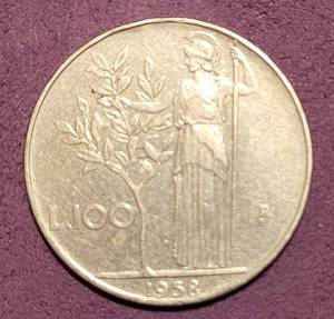 lot 94 image: RARE 1958 ITALY 100 LIRA ONE HUNDRED MINERVA LIRE COIN AS SHOWN. LOOK IT UP