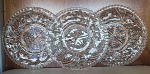 lot 225 image: LOT OF 3 LARGE GLASS SERVING PLATTERS IN PATTERNS SHOWN. (SOLD 3X THE MONEY)
