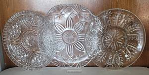 lot 226 image: LOT OF 3 LARGE GLASS SERVING PLATTERS IN PATTERNS SHOWN. (SOLD 3X THE MONEY)