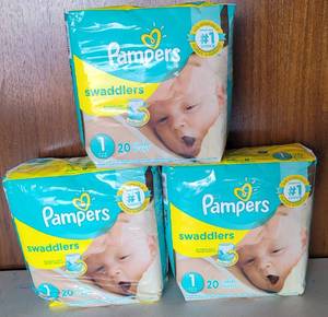 lot 242 image: LOT OF 3 NEW, UNOPENED PAMPERS SWADDLERS DIAPERS AS SHOWN. (SOLD 3X THE MONEY)