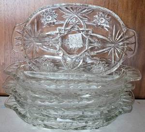 lot 246 image: LOT OF 5 VINTAGE 1950S STAR OF DAVID GLASS RELISH DISHES AS SHOWN. (SOLD 5X THE MONEY)