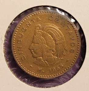 lot 287 image: 1955 MEXICAN 50 CENTAVOS COIN AS SHOWN.